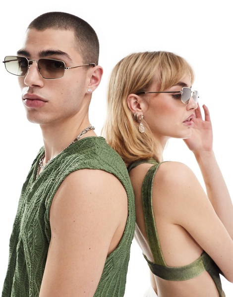 Le Specs metagalactic rectangle sunglasses in gold