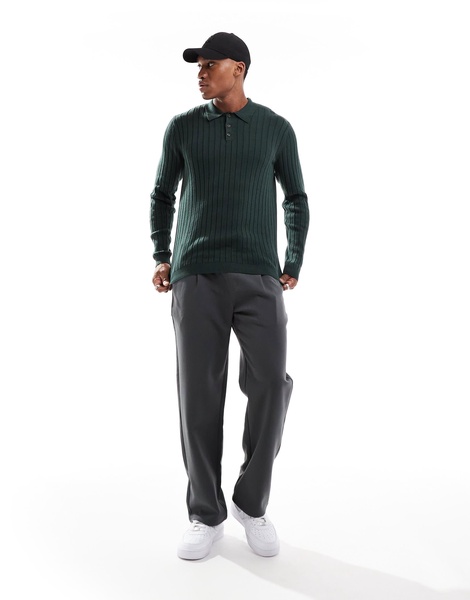 ASOS DESIGN essential muscle fit knit rib polo neck sweater in dark green