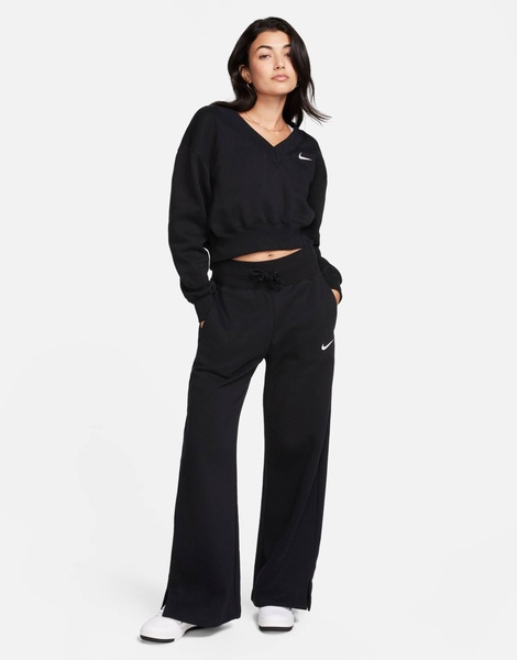 Nike mini swoosh v-neck cropped sweatshirt in black