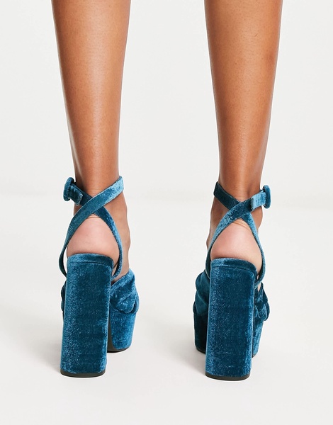 ASOS DESIGN Natia knotted platform heeled sandals in blue