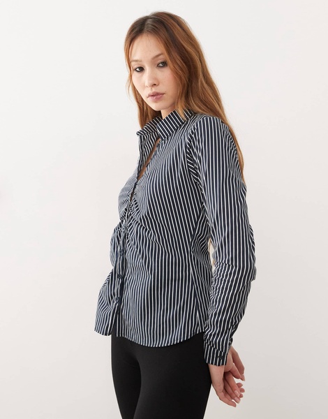 Motel Tarsi mono stripe fitted shirt in navy