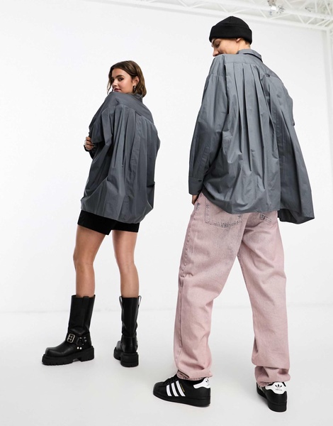 COLLUSION Unisex super oversized box pleat shirt in charcoal