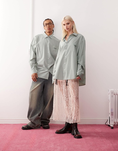 COLLUSION Unisex oversized striped shirt in mint