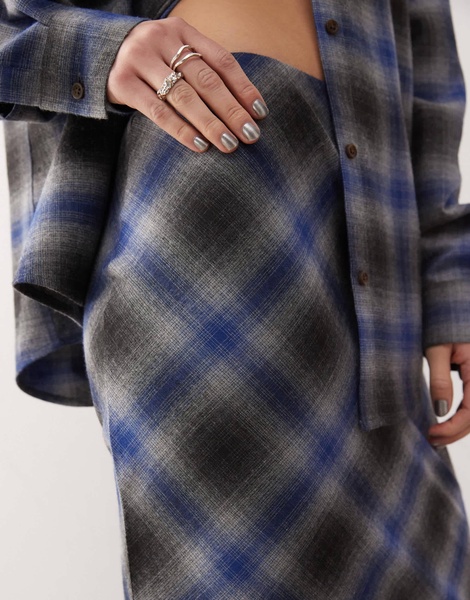 COLLUSION slip maxi skirt in gray and blue check