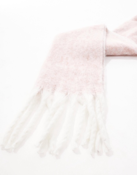 ASOS DESIGN brushed scarf with two-tone pink and white tassel design