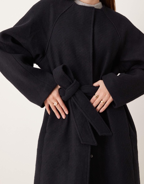 ASOS DESIGN collarless oversized chuck on coat in navy