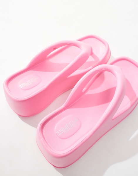 Truffle Collection wedge thong toe pool sandals in pink