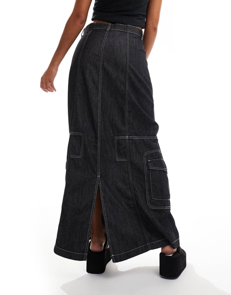 COLLUSION maxi skirt in lightweight denim with contrast stitch