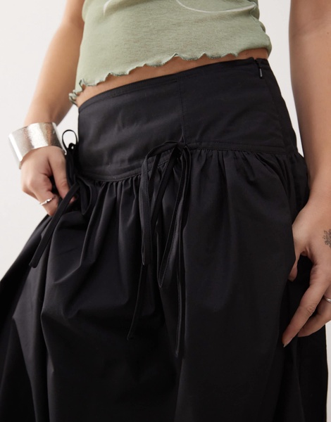 COLLUSION drop waist full midi skirt in black