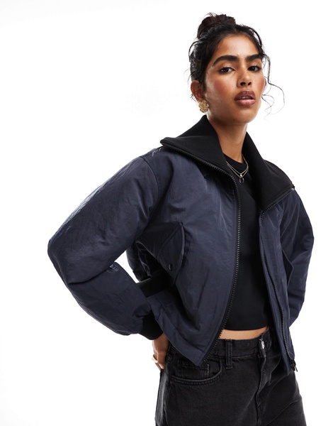 ASOS DESIGN rib collar casual jacket in navy