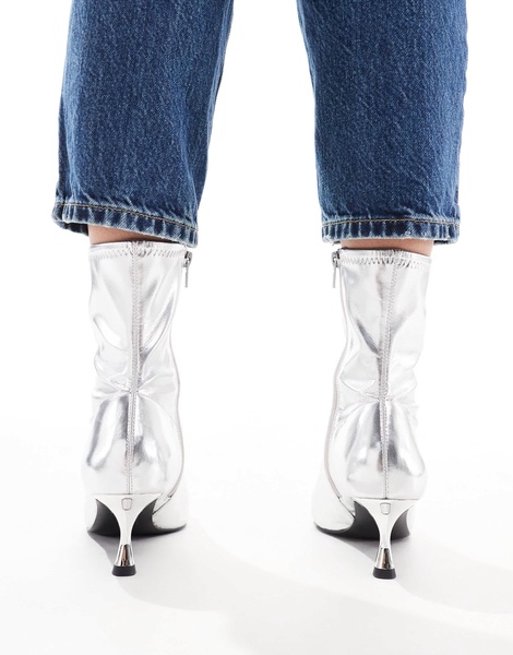 ASOS DESIGN Wide Fit Ryder kitten heel sock boots in silver