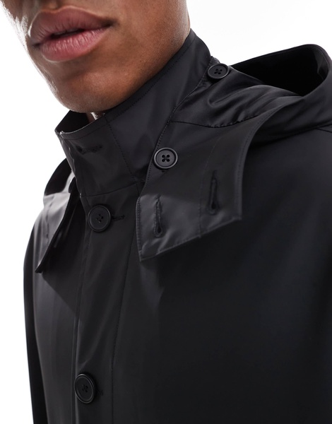 ASOS DESIGN boxy oversized rubberized jacket with hood in black