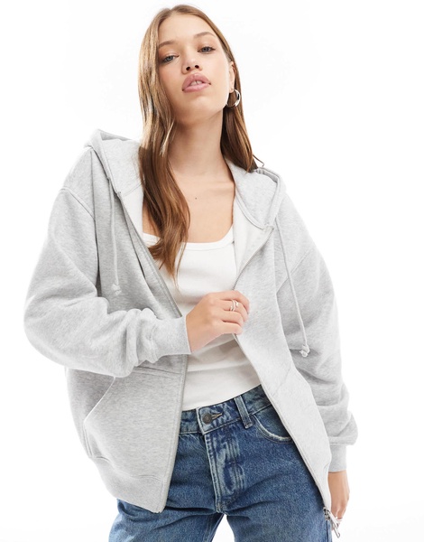 Cotton On boxy fit zip up hoodie in gray