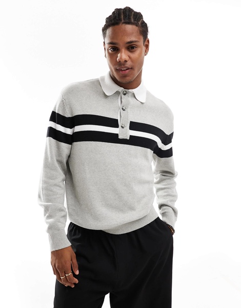 Cotton On knit rugby sweater in gray