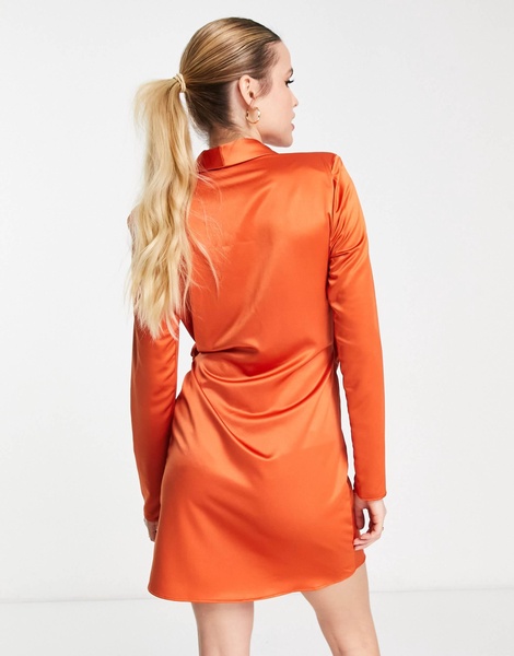 River Island Tall satin wrap blazer dress in orange