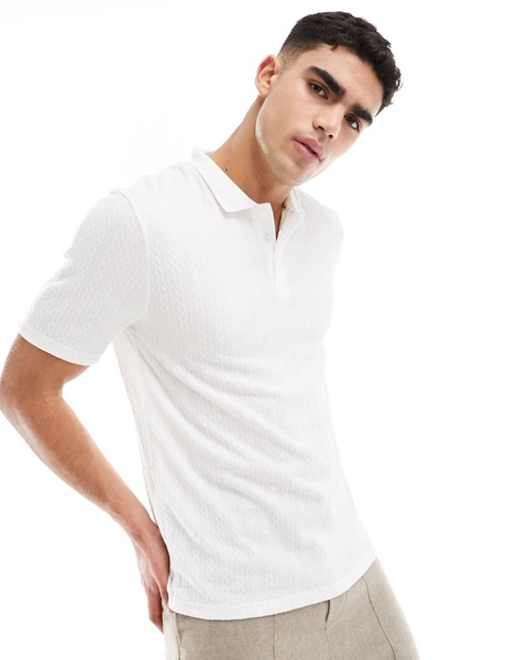 Brave Soul textured knit polo in white