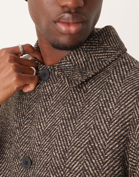 ASOS DESIGN wool look herringbone car coat in brown