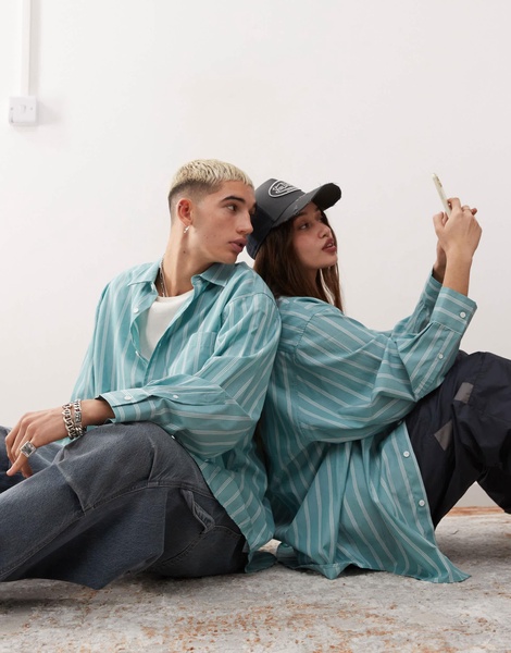 COLLUSION Unisex oversized shirt in green stripe