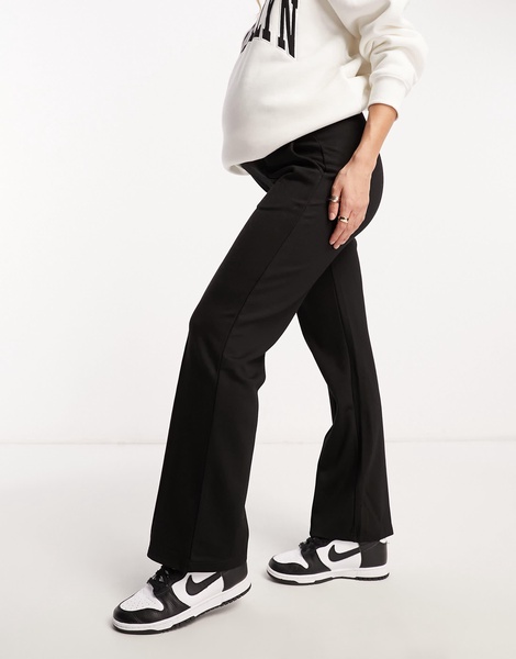 Mamalicious Maternity over the bump wide leg pants with pin tucks in black