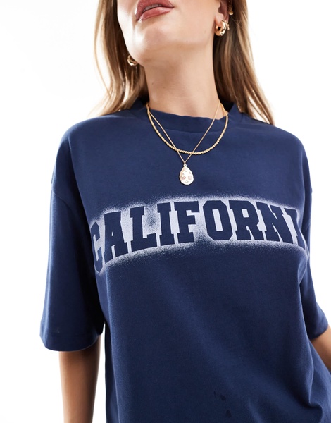 ASOS DESIGN oversized t-shirt with airbrush effect california graphic in navy