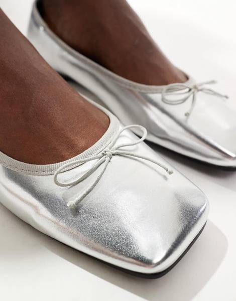 ASOS DESIGN Luca square toe ballet in silver