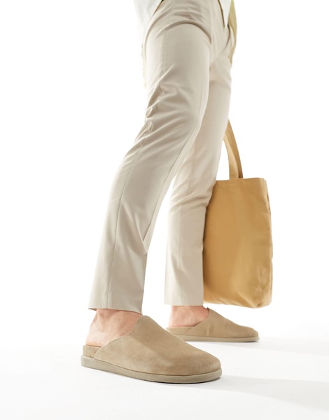 Walk London Breeze Slip On Mules In Stone Suede