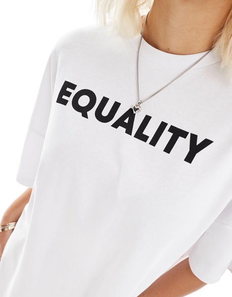 Noisy May oversized t-shirt dress with slogan in white