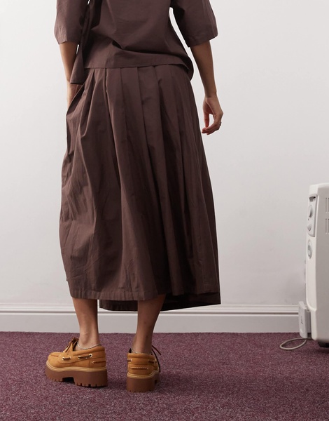 COLLUSION cotton midi wrap kilt in chocolate - part of a set