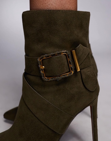 River Island suedette heeled boot in khaki