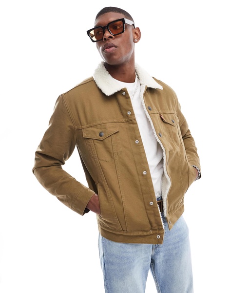 Levi's Type 3 sherpa canvas trucker jacket in tan