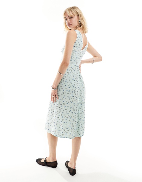 Motel Exclusive lavisha lace edge delicate floral midi dress in pale blue