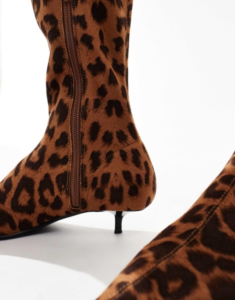 ASOS DESIGN Certain extreme mini kitten heel sock knee boots in leopard