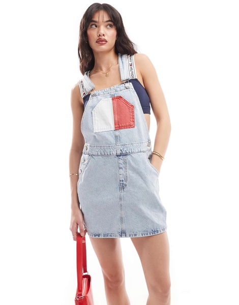 Tommy Jeans denim overall dress in light wash