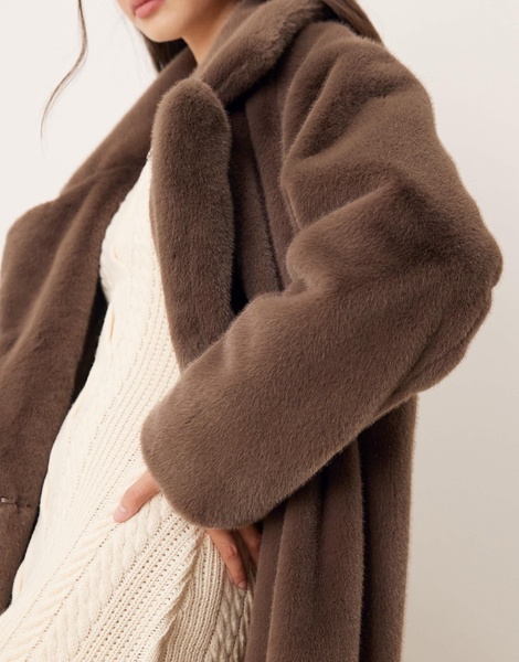 ASOS DESIGN longline chuck on faux fur coat in mocha