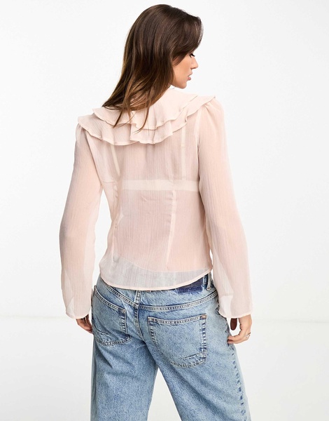 River Island embellished ruffle blouse in light pink