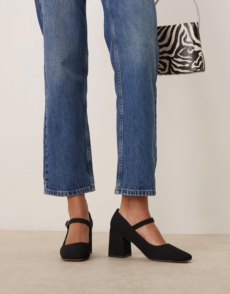 ASOS DESIGN Selene mary jane mid block heeled shoes in black