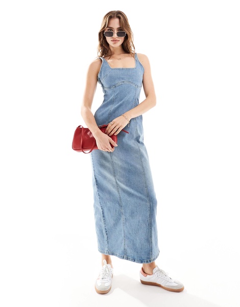 Cotton On seam detail maxi dress in vintage wash denim