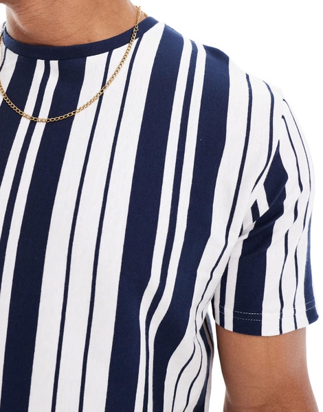 Brave Soul vertical stripe t-shirt in navy & white