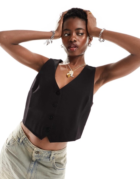 Mango v-neck cropped vest in black