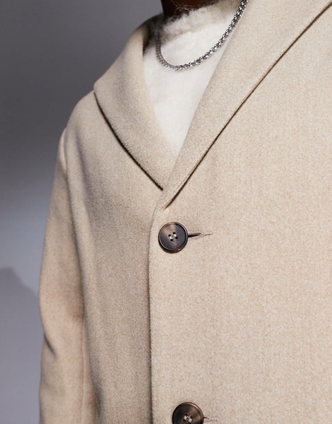 ASOS DESIGN regular fit wool look overcoat in stone