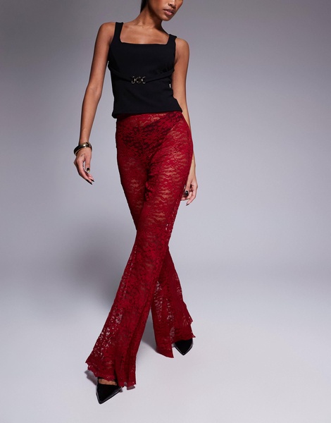 ASOS DESIGN extreme flare high waist lace pants in red