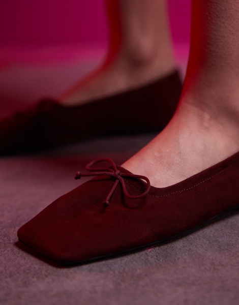 ASOS DESIGN Lotus premium leather ballet flats in burgundy suede