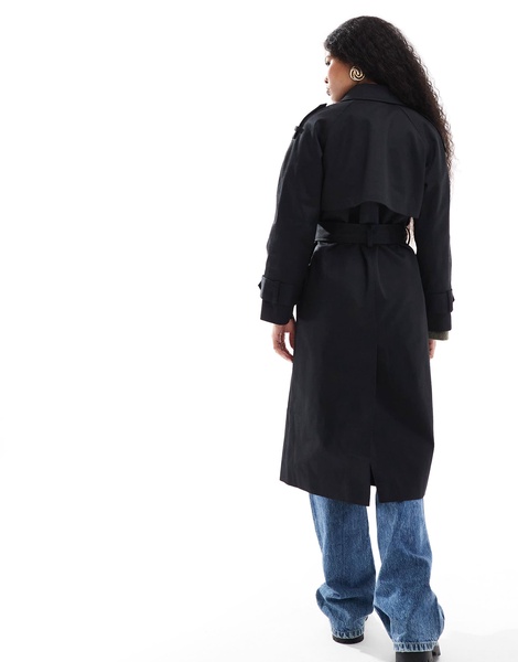 ASOS DESIGN Petite longline trench coat in black