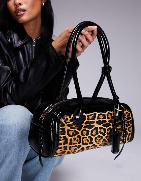 River Island East West shoulder bag in leopard print