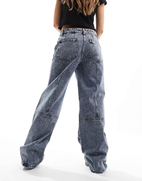 Lioness low rise seam detail baggy jeans in dark acid blue wash