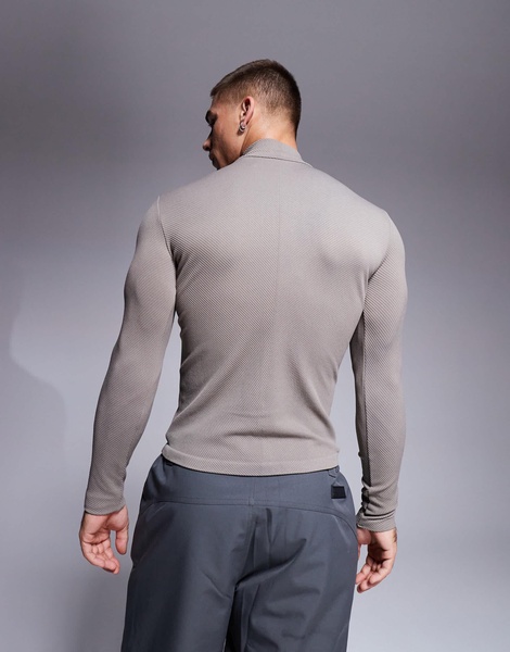 ASOS 4505 Ski seamless thermal base layer 1/4 zip top in clay