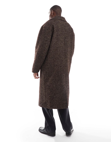 ASOS DESIGN oversized wool look overcoat in brown salt and pepper