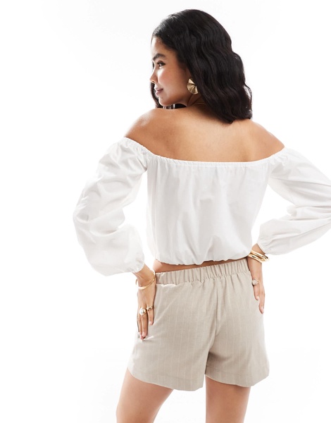 ASOS DESIGN off shoulder blouson sleeve top in cream