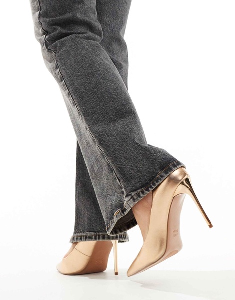 ASOS DESIGN Wide Fit Paphos pointed high heeled pumps in rose gold