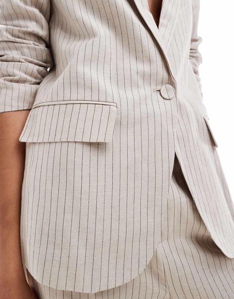 Mango Selection linen mix striped blazer in beige - part of a set